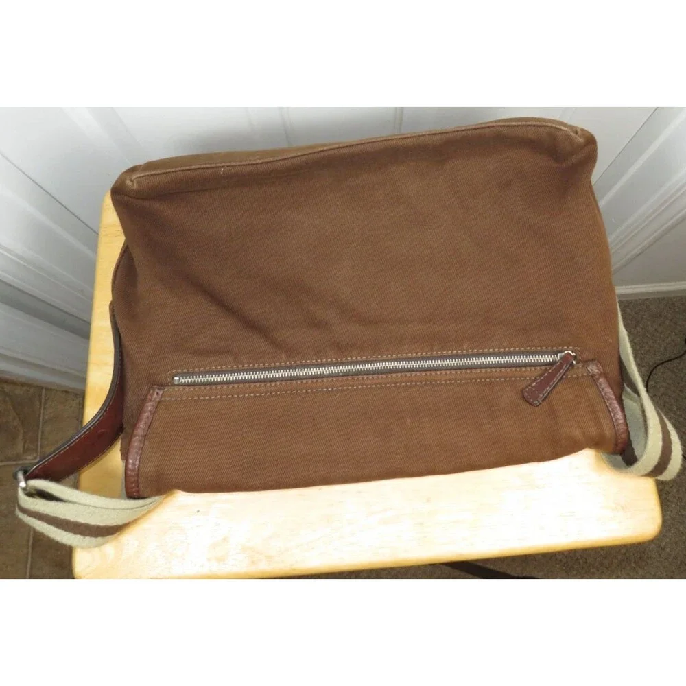 VTG Banana Republic Messenger Bag Canvas Brown Striped Strap & Lining Travel Y2K